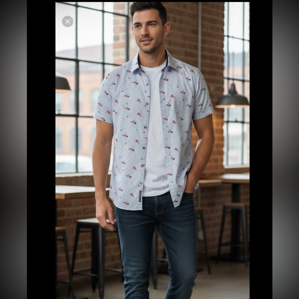 Daniel Hechter 100% cotton ,Paris Bird Print Shirt , vacation, smart‎ casual,